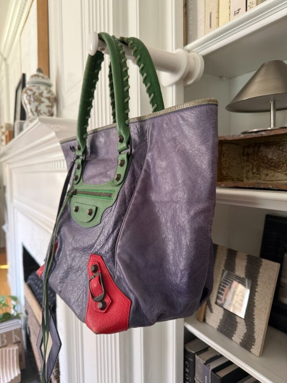 BALENCIAGA Multicolor City Bag Tote Small Sunday moto Blue Green Red - Picture 7 of 10